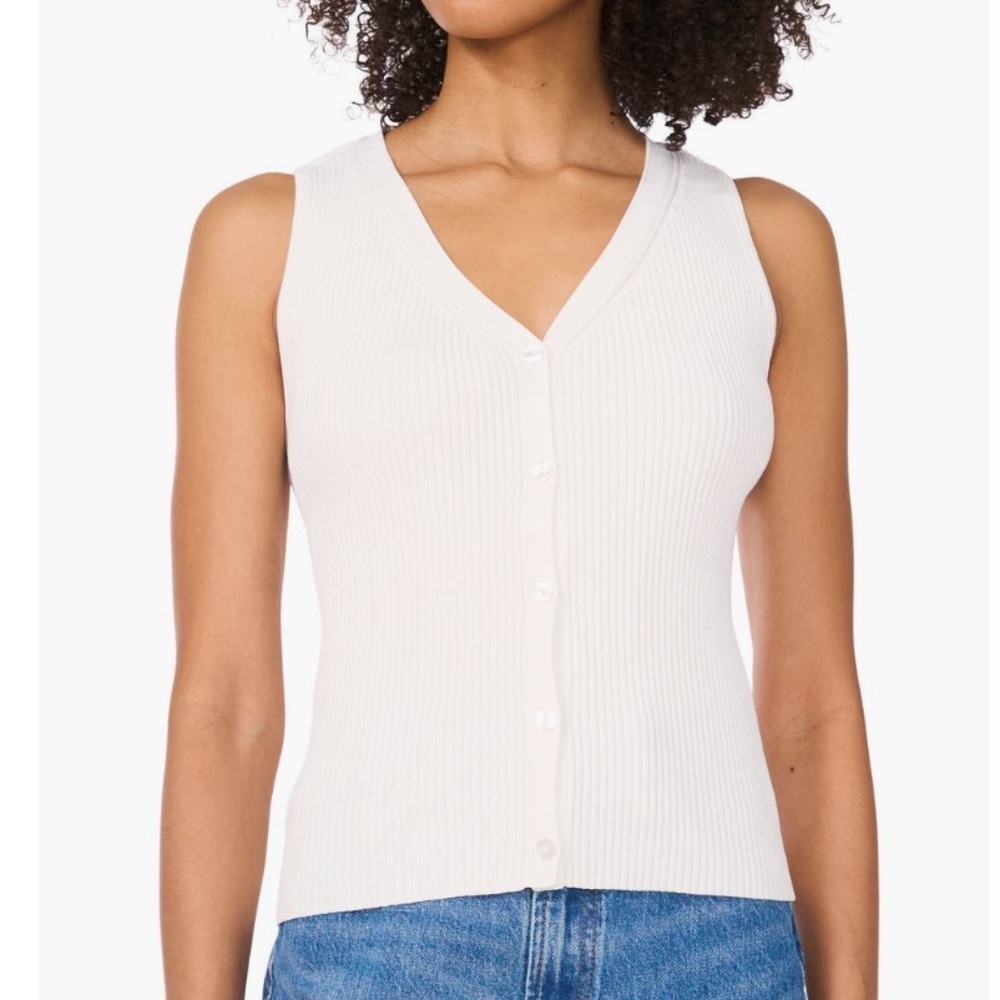 Vince Camuto Women’s White Ribbed Button- Up Vest Top - Sz Large, NWT